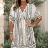 MAGDA - CASUAL PRINTED V-NECK DRESS