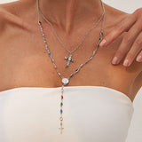 Fashionable Diamond Cross Chain Elegant Multi-layered Necklace