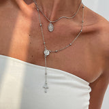Fashionable Diamond Cross Chain Elegant Multi-layered Necklace