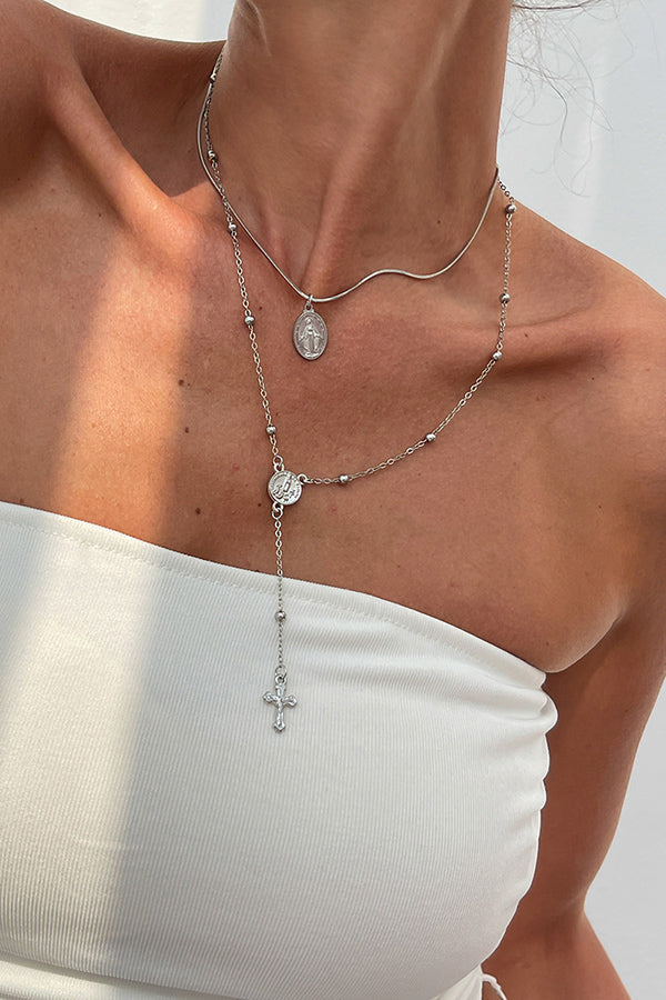 Fashionable Diamond Cross Chain Elegant Multi-layered Necklace