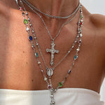 Fashionable Diamond Cross Chain Elegant Multi-layered Necklace