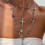 Fashionable Diamond Cross Chain Elegant Multi-layered Necklace