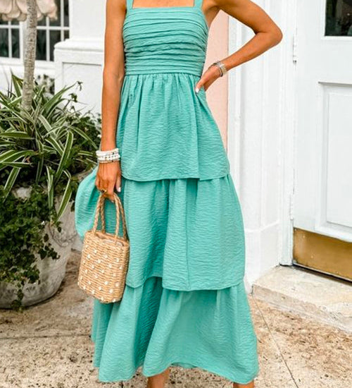 Sleeveless Ruched Tiered Maxi Dress
