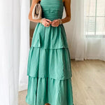 Sleeveless Ruched Tiered Maxi Dress