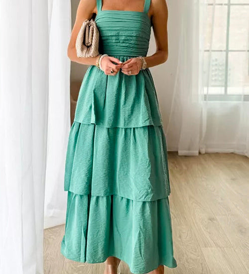 Sleeveless Ruched Tiered Maxi Dress